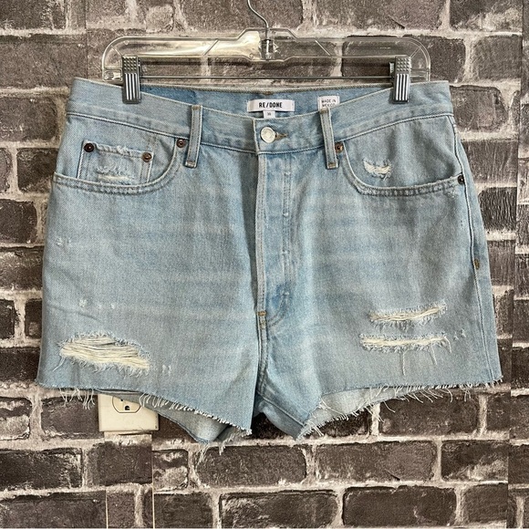 NWT Re/Done 70s high rise shorts jean denim distressed - Picture 1 of 11